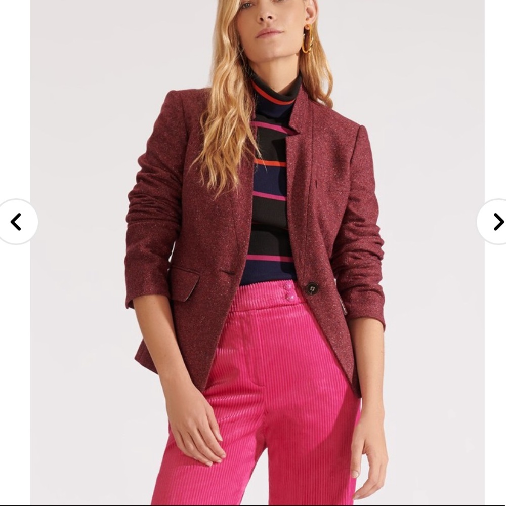 Veronica Beard Farley Dickey Blazer Jacket Wool Silk Berry Maroon Red